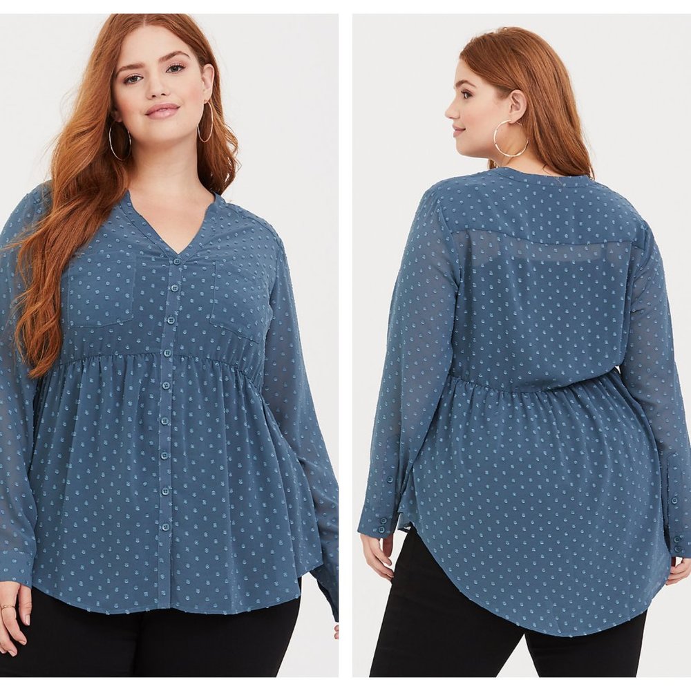 COPY - Torrid 2 Blue V Neck Semi-Sheer Emma Tunic…